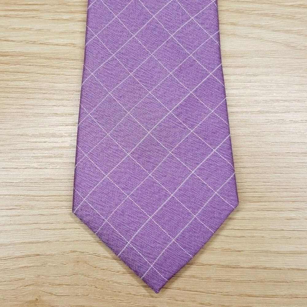 MICHAEL KORS Mens Neck Tie Purple Diamond Grid Check Stripe Classic Silk Blend